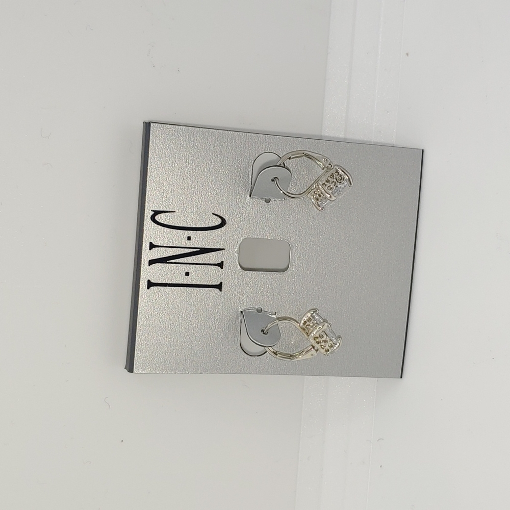 I.N.C. rhinestone crystal square lobe stud sterling silver earrings